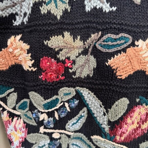 Vintage 80s NEW Tiara Floral Embroidery Cotton Sweater Pullover Oversized Boho L - Picture 8 of 15